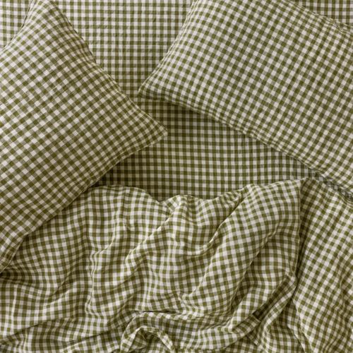 Bettbezug aus botanisch-grünem Gingham-Leinengemisch