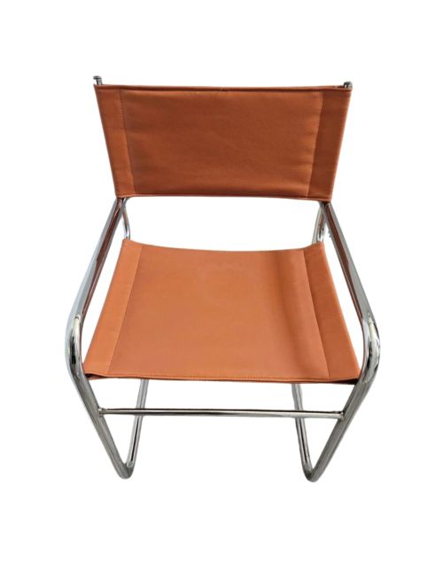 Vintage 1970er MCM Freischwinger aus der Mitte des Jahrhunderts, verchromter Rohrstuhl aus orangefarbenem Leder