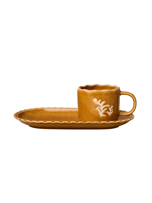 Gebäckteller und Becher-Set Gold 
