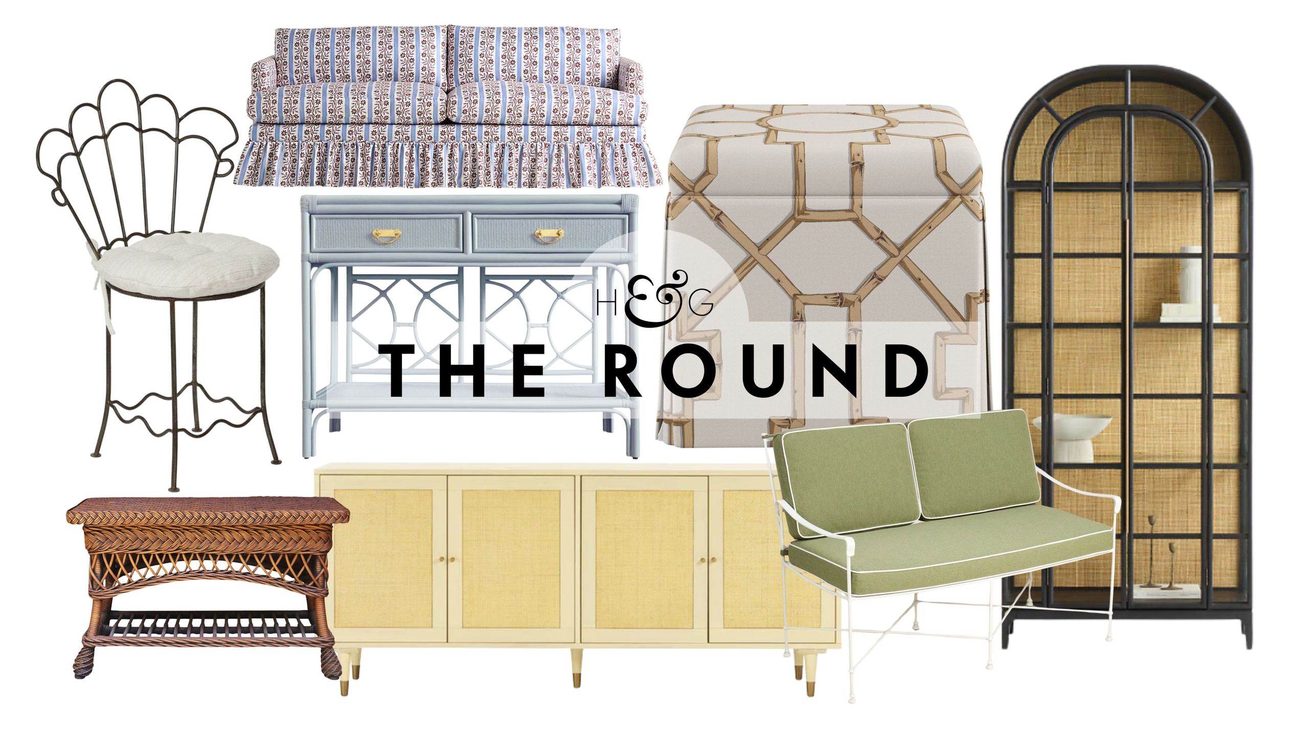 Stylish sunroom furniture, spanning seating, coffee tables, storage, and more, pictured against a white background