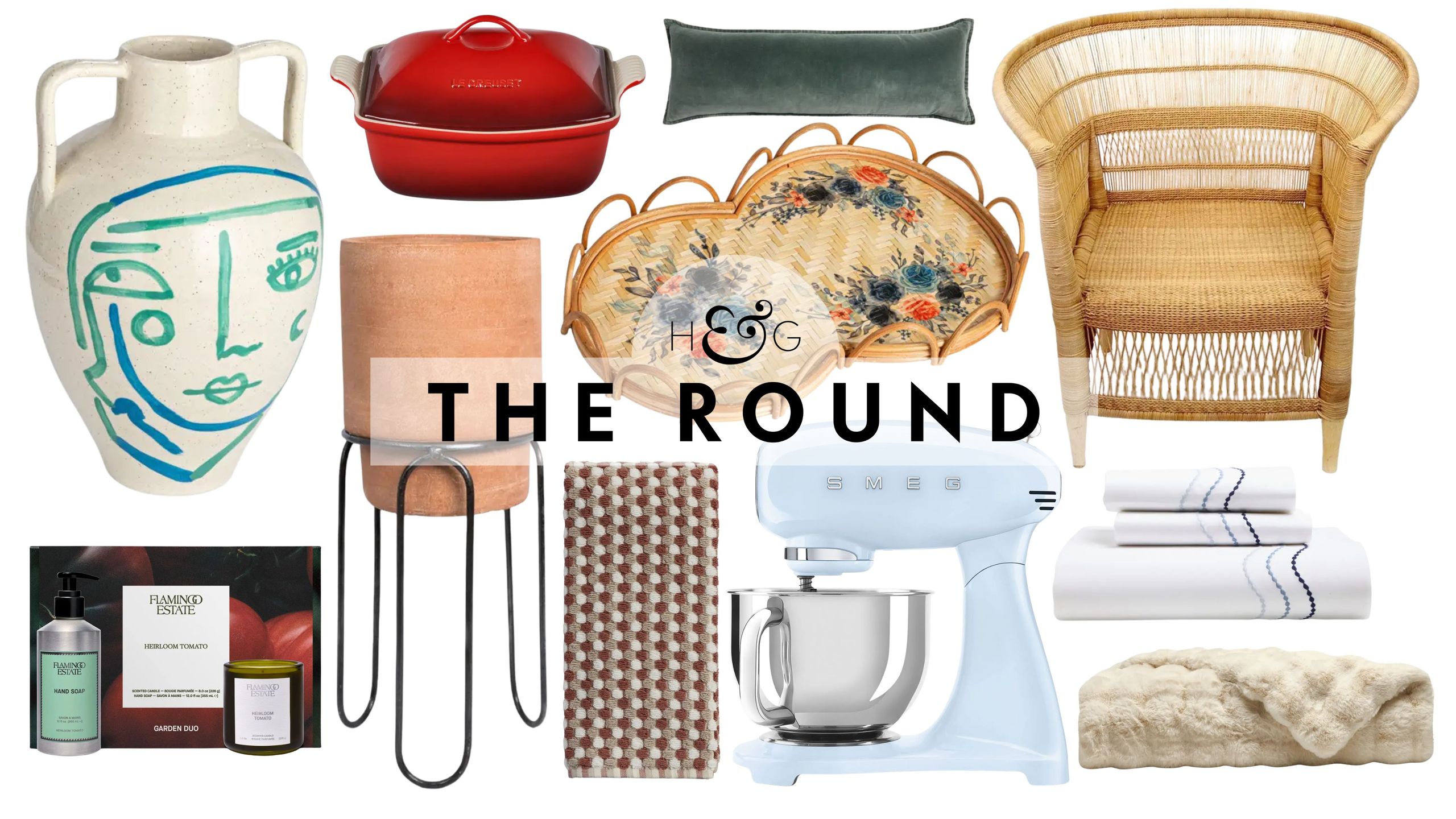 The best home deals from Nordstrom's 125th Anniversary Sale pictured against a white background, including a Cozy Earth throw, Smeg stand mixer, Flamingo Estate soap-and-candle duo, and more
