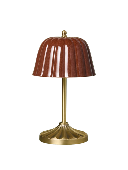 Tischlampe mit Keramikschirm, Messing/Burgund
