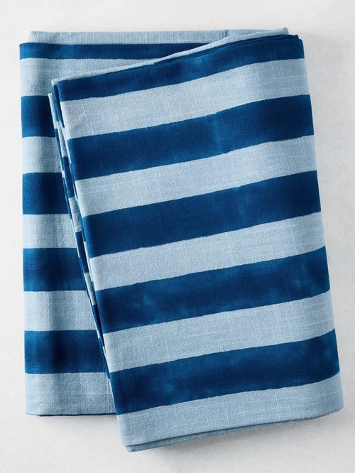 Blaue Ton-in-Ton-Tischdecke aus Baumwolle mit Hampton-Streifen