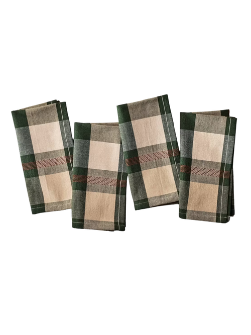 Set mit 4 Stoffservietten Toffee/Grün kariert