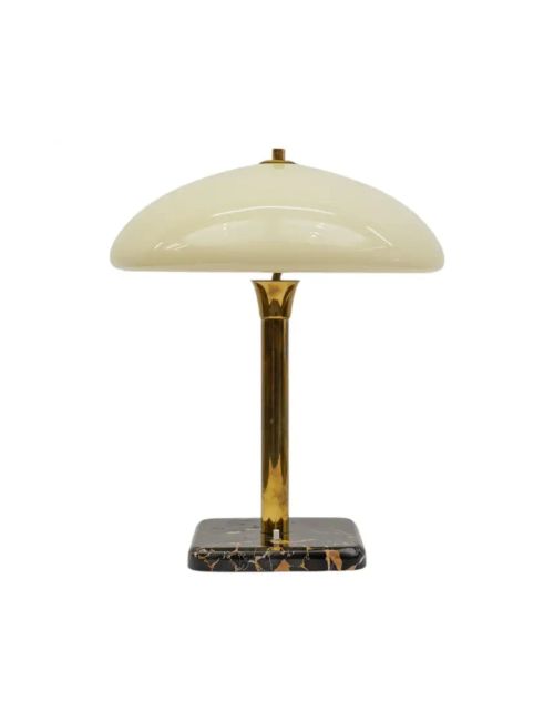 Tischlampe aus Messing mit Glasschirm und Marmorsockel, Deutschland, Mid-Century Modern