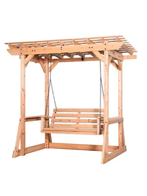 2-Personen-Terrassenschaukel aus Zedernholz für den Außenbereich mit Pergola