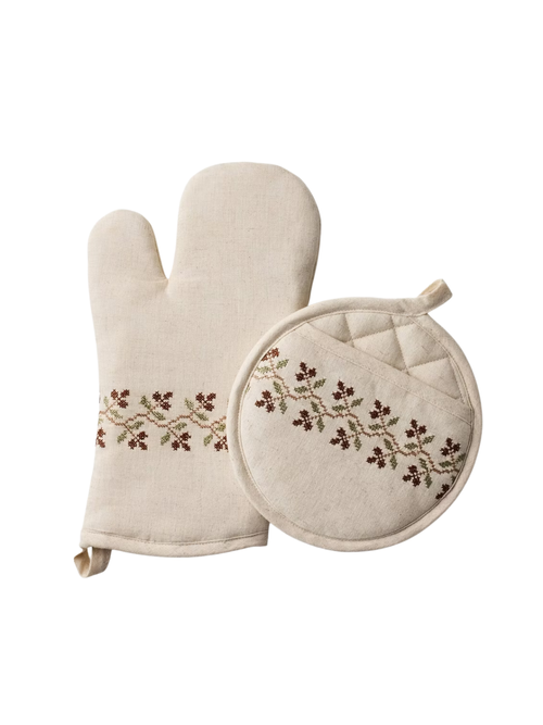 Ofenhandschuh-Set Sauerrahm mit aufgenähtem Symbol 