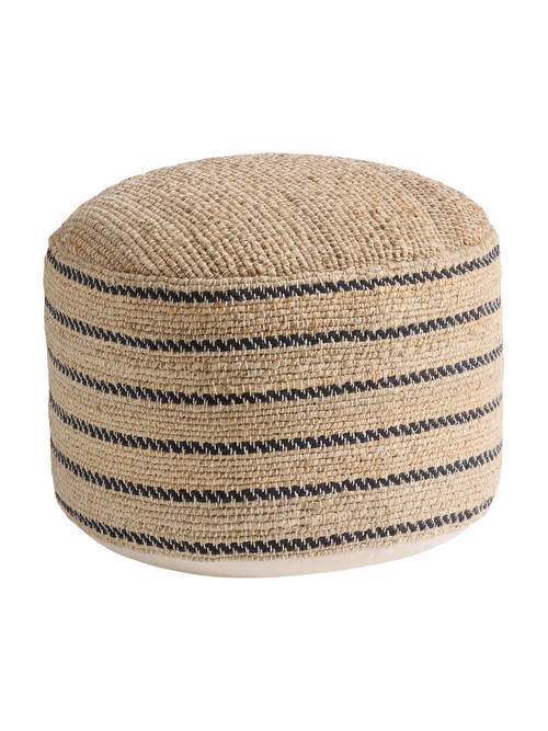 Gestreifter runder Pouf aus Jute
