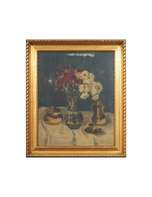 Großes, von europäischen Impressionisten signiertes Blumenstillleben-Ölgemälde aus dem Jahr 1920