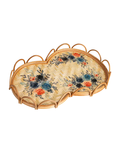 Blumen-Fantasie-Rattan-Tablett