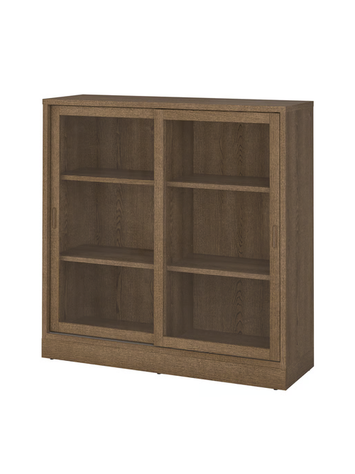 Tonstad-Schrank mit Glasschiebetüren – braun gebeiztes Eichenfurnier, 47 1/2 x 14 5/8 x 47 1/4 