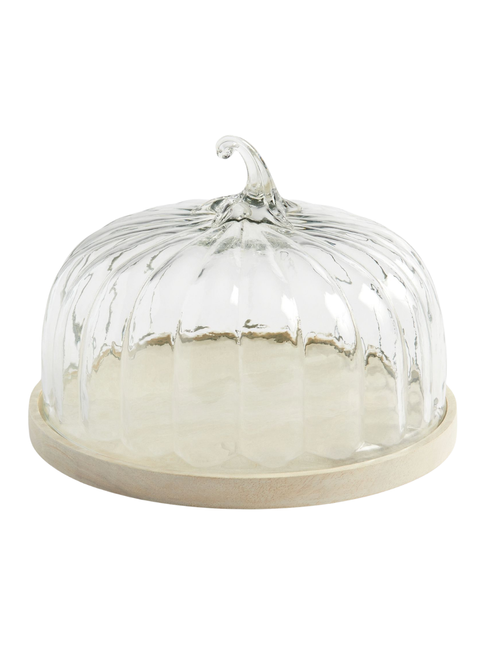 Glas-Kürbis-Cloche mit Holzsockel