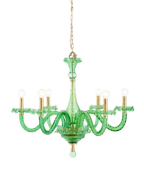 Venezianisch inspirierter 6-armiger Kronleuchter aus farbigem Glas