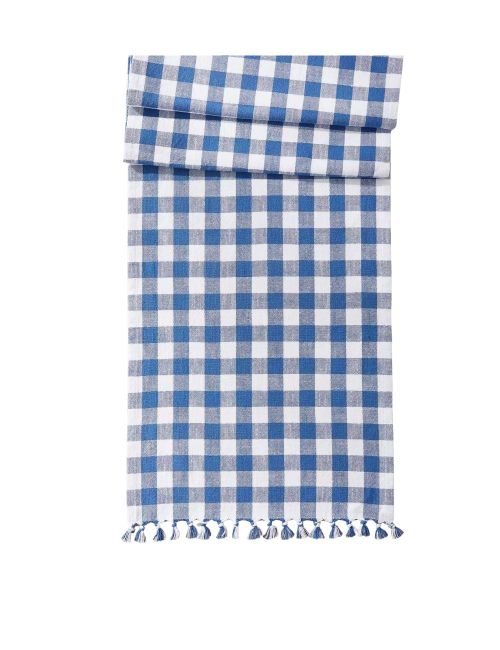 Französischer blauer Gingham-Tischläufer
