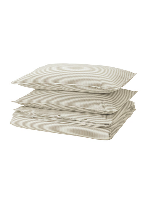 Solfibbla Bettbezug und Kissenbezüge – Weiß Beige/Streifen Full/Queen (Double/Queen)