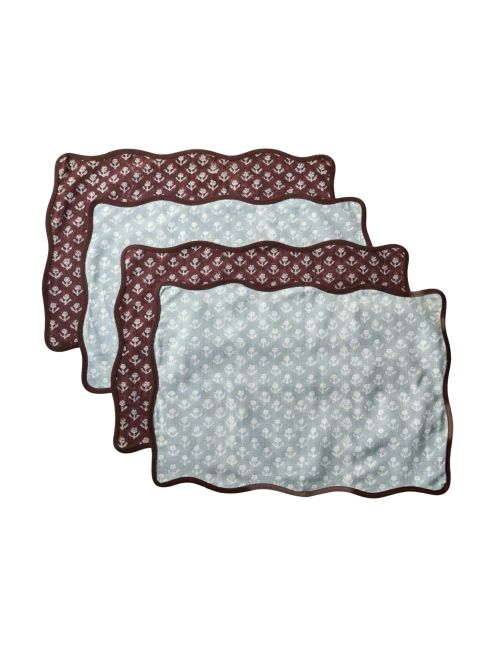 Wende-Tischset mit Cosmos-Blockdruck, 4er-Set