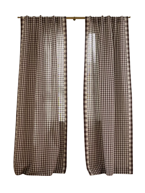 Gingham-Vorhang aus Baumwollleinen