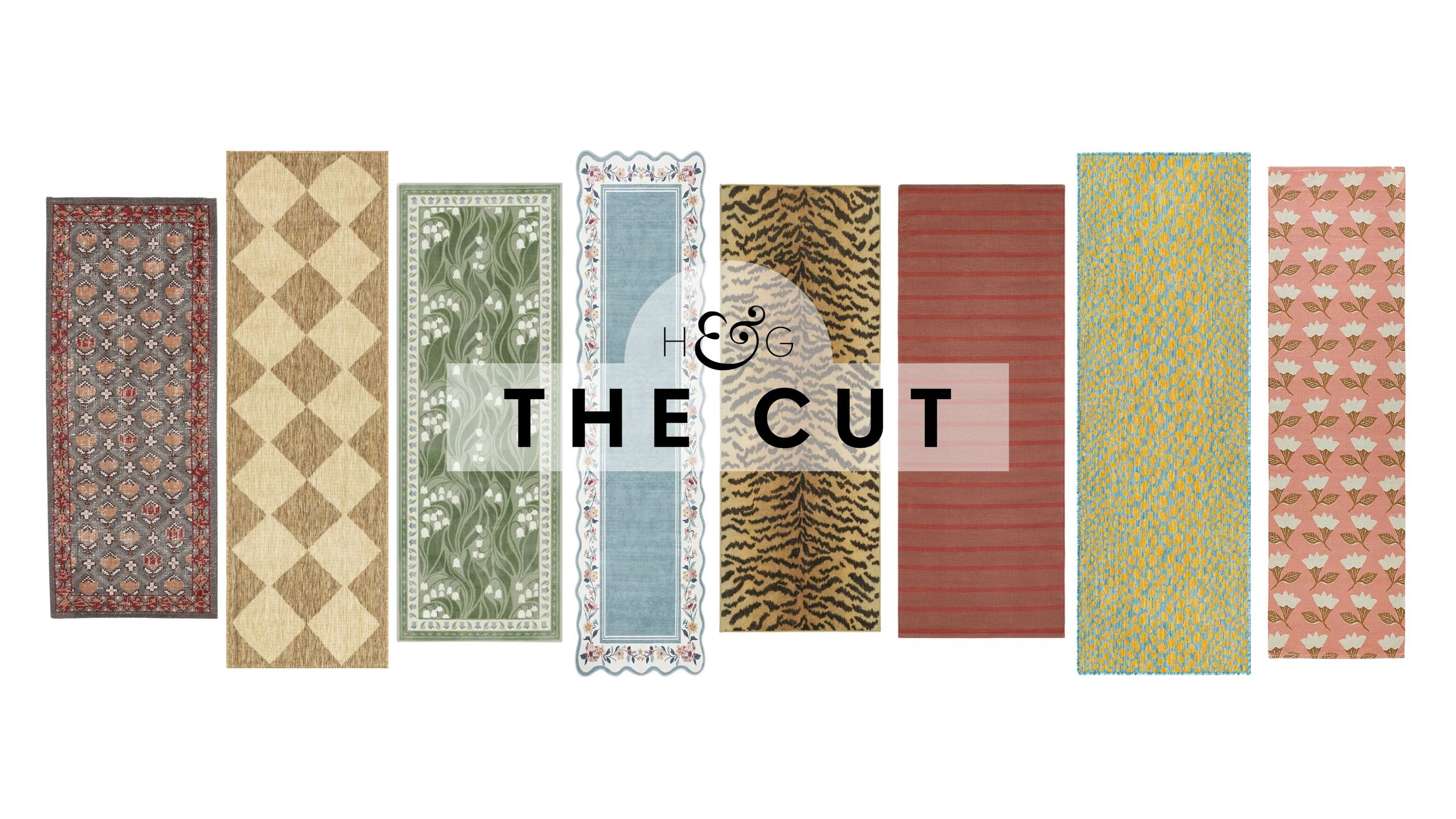 Kitchen runner rugs spanning styles ranging from vintage-inspired and boho florals to statement tiger prints, pictured against a white background