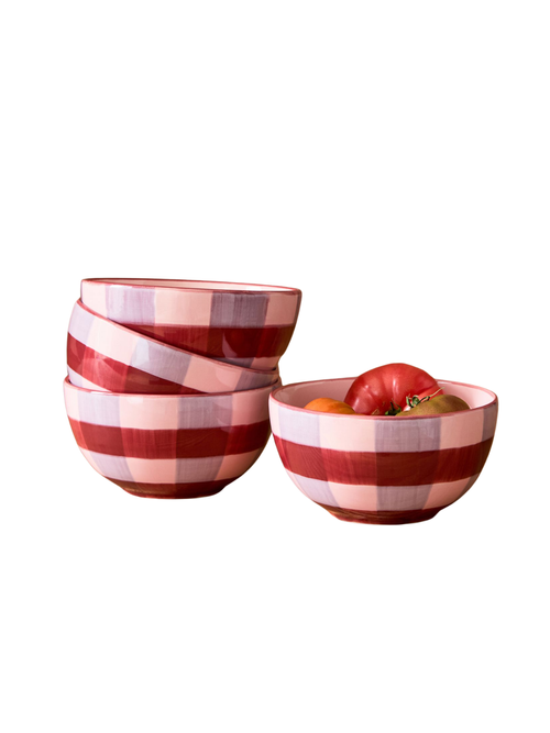 Elliot handbemalte Gingham-Schale, Set 4