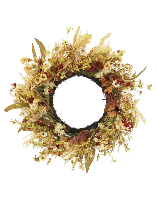 Herbstlaub und Blumenkranz 