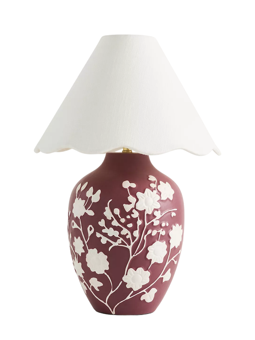 Tischlampe mit geschnitztem Muschelschirm aus Ember-Keramik