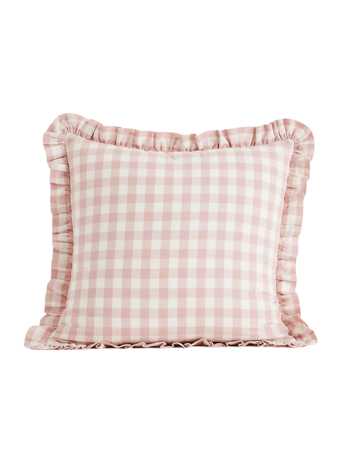 Ana Cotton Gingham-bedrucktes Rüschenkissen