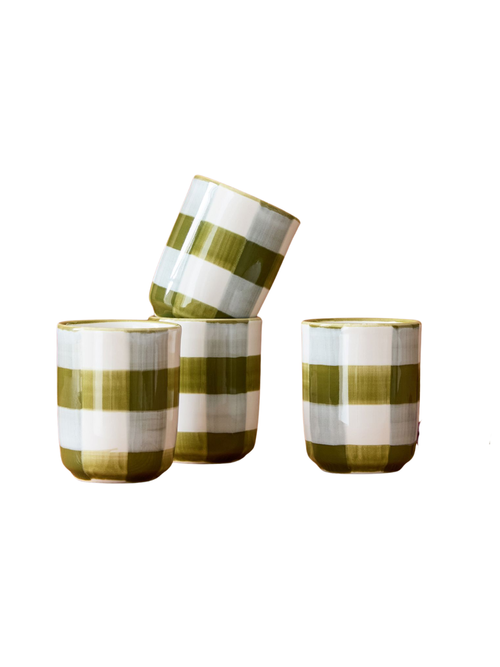 Elliot handbemalter Gingham-Becher, Set 4