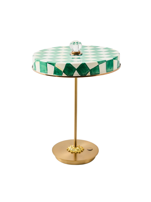 Courtly Check Led wiederaufladbare Disk-Tischlampe in Emerald Check