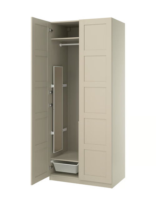 Pax / Bergsbo Kleiderschrank-Kombination – Grau-Beige/Grau-Beige 39 3/8 x 23 5/8 x 93 1/8 