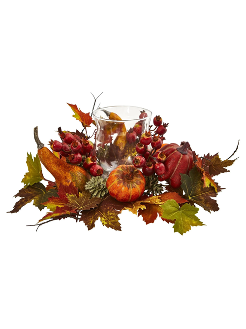 Künstlicher Arrangement-Kerzenleuchter aus Kürbis, Kürbis, Beere und Ahornblatt