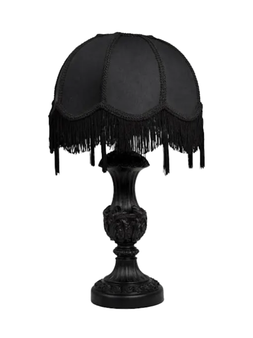 Schwarze Barock-Tischlampe mit Schirm