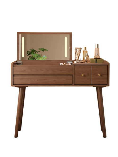 Schminktisch aus massivem Holz mit Klappspiegel und Beleuchtung