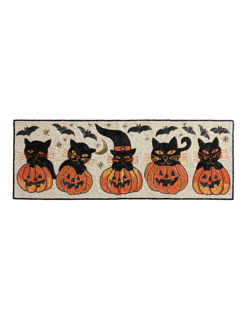Schwarze Katzen und Jack-O'-Lanterns Perlen-Tischläufer