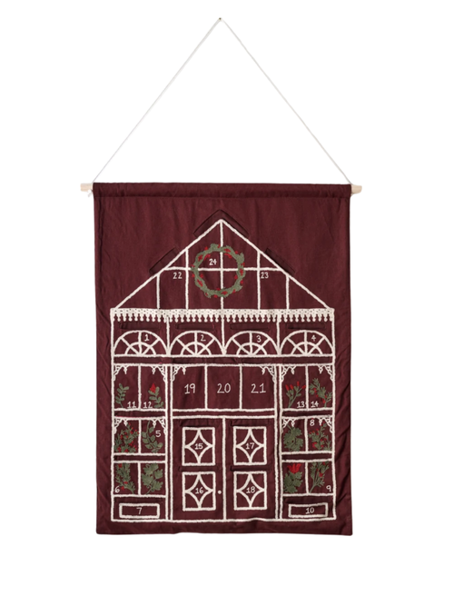 Handgestickter Gewächshaus-Adventskalender
