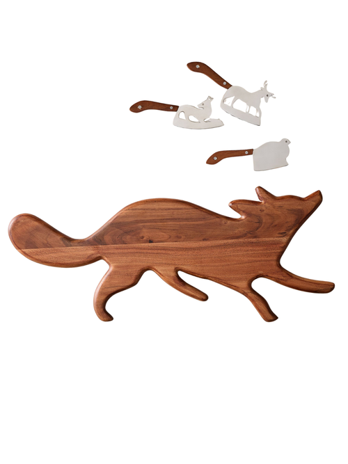 Lone Fox Woodland Käsemesser und Holz-Servierbrett