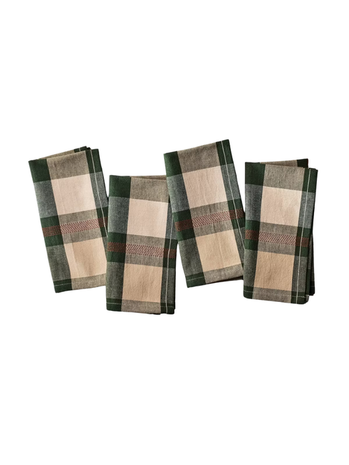 Set mit 4 Stoffservietten Toffee/Grün kariert