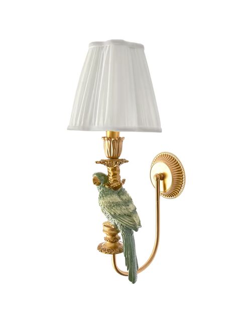 Wiederaufladbare Wandleuchte Olive Parrot mit cremefarbenem Plisseeschirm