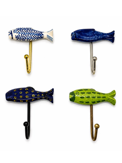 Handbemalter Keramik-Fisch-Wandhaken, nautischer Küsten-Strand-Dekor-Aufhänger