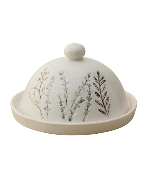 Gepresste florale Butterdose aus Keramik