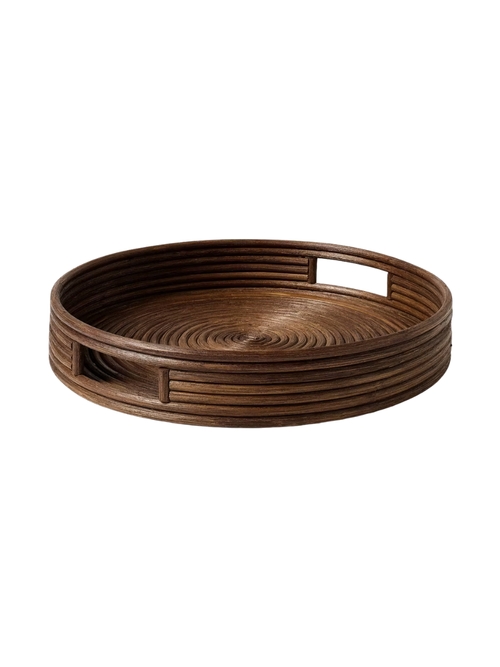 Rundes Tablett aus geflochtenem Rattan