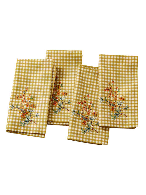 Herbstliche botanische Gingham-Servietten, 4er-Set