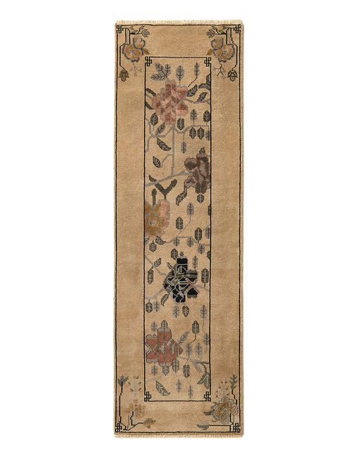 Handgeknüpfter Läuferteppich Fiora aus hellbrauner neuseeländischer Wolle