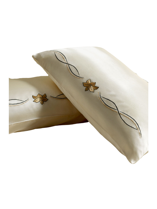 Seidenkissenbezüge mit Lilienstickerei, 2er-Set