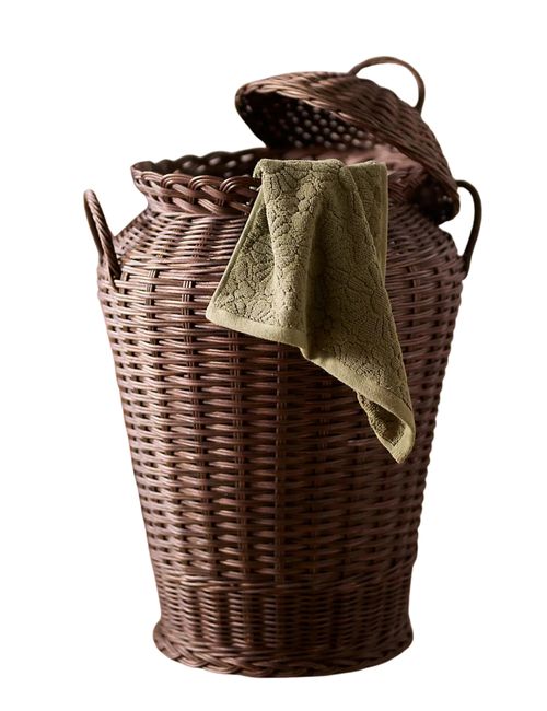 Wäschekorb mit Urnengriff aus Rattan
