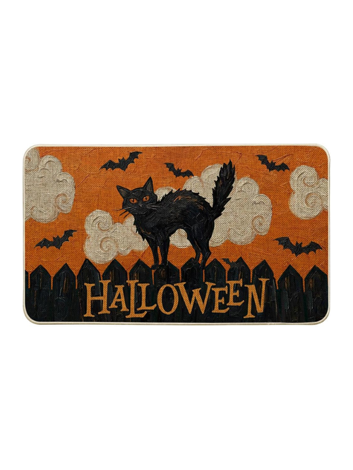 Schwarze Katzen-Fledermaus-Halloween-Fußmatte