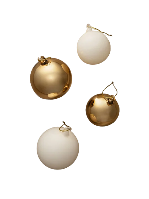 Verschiedene glänzende Kugeln in Gold und Creme, 4er-Set