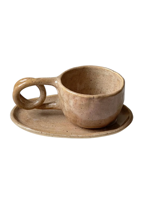 Set aus Cappuccino-Tassen und Untertassen aus Steinzeug