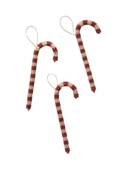 Zuckerstangen-Ornamente mit Perlen, 3er-Set