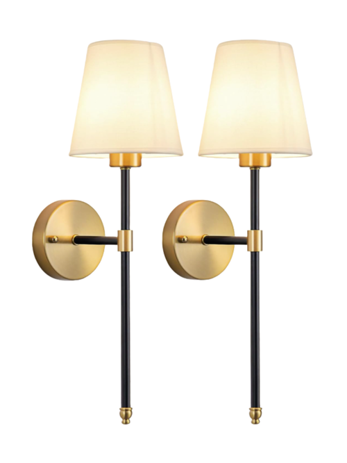 Batteriebetriebene Wandleuchte in Gold und Schwarz, 2er-Set
