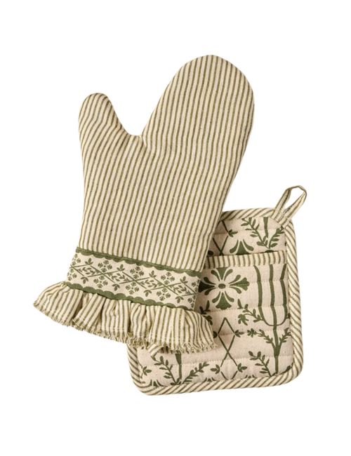 Magnolia Olive Pin Stripe Ofenhandschuh + Topflappen-Set